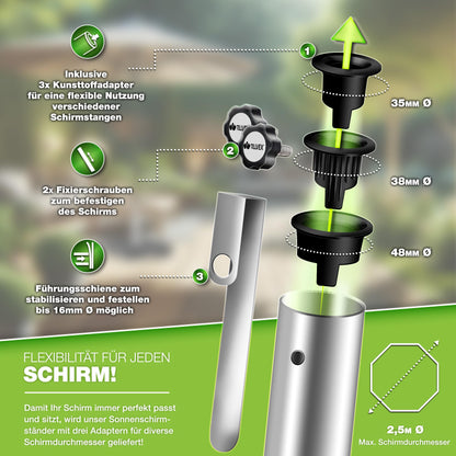 tillvex Granit Sonnenschirmständer Rechteckig 25 kg - Edelstahlrohr