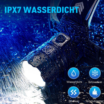 Glarylight LED-Stirnlampe wiederaufladbar, 120000 Lumen, IPX7, zoombar
