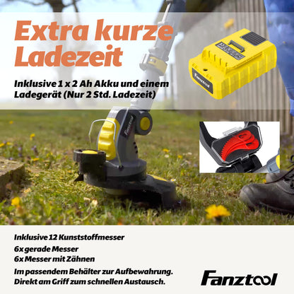 FANZTOOL Akku Rasentrimmer 20V AK0012G mit 2Ah Akku und Ladegerät