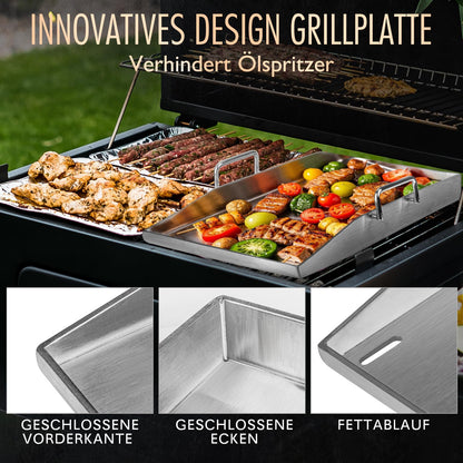 Plancha Grillplatte Set - Edelstahl 30x40cm Gas-/Kohlegrill