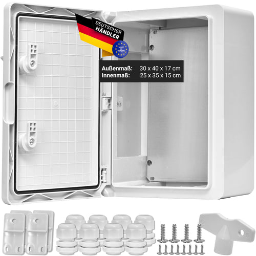 QCAB Verteilerkasten IP65 wasserdicht, ABS-Gehäuse, 30 x 40 x 17 cm für den Aussenbereich