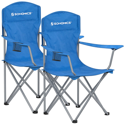 SONGMICS Campingstuhl 2er Set, Klappstuhl mit Getränkehalter, blau – hohe Rückenlehne und Armlehnen