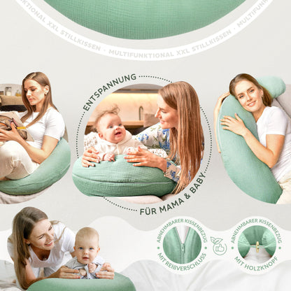 sei Design XXL Stillkissen 190x35 cm, Musselin-Bezug aus Bio-Baumwolle