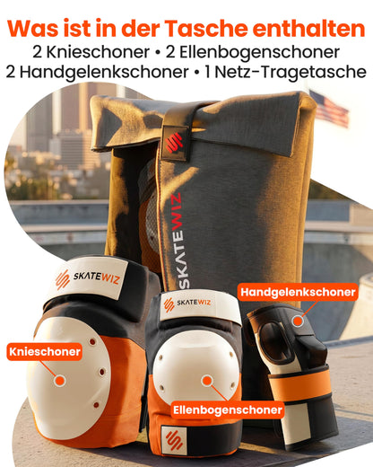 SKATEWIZ Shield Schonerset Inliner Erwachsene, Sunrise Orange, M/L