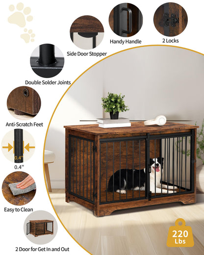 Hzuaneri Hundebox Holz 100cm - Vintagebraun mit Schiebetüren