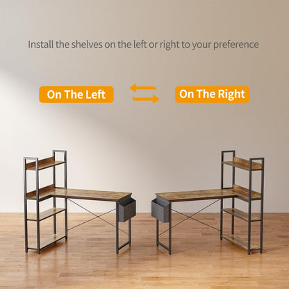 CubiCubi L-förmiger Computertisch mit Regal - 120cm braun