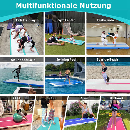 MEKETUM Air Track Turnmatte 3m, aufblasbare Gymnastikmatte, Grün