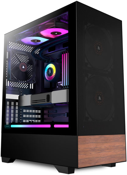 KEDIERS H3 PC-Gehäuse ATX Mid Tower mit 3 Lüftern und Glas, Schwarz mit Temperglas-Seitenteil