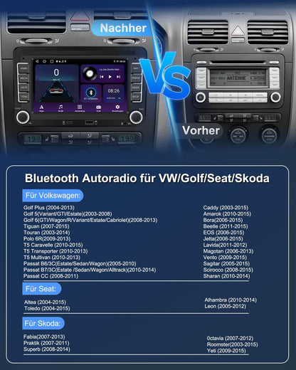 Ledio Autoradio VW Golf 5 6 Polo T5 - 7 Zoll Android 14