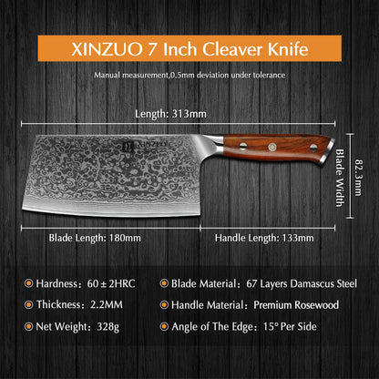 XINZUO Yu Serie chinesisches Kochmesser - Damaststahl 18cm