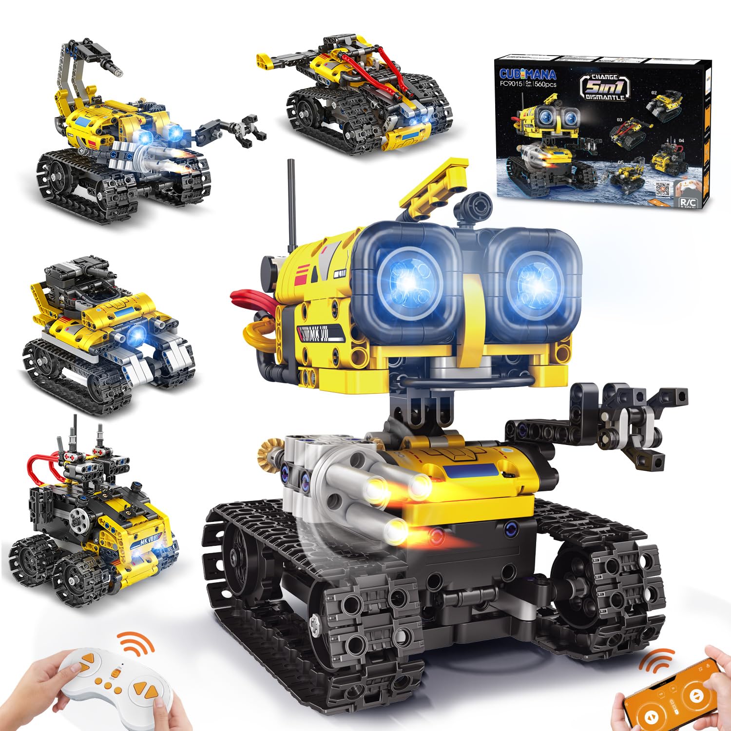 CUBIMANA Technik Roboter Bauspielzeug 5 in 1 mit App & Fernsteuerung, Roboter mit roter Antenne