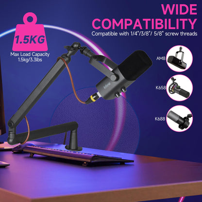 FIFINE Mikrofon Arm flach einstellbar – Podcast Streaming Gaming