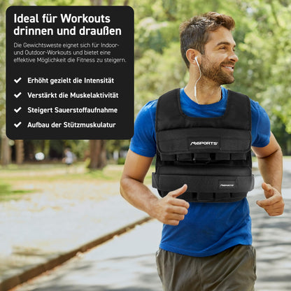 MSPORTS Gewichtsweste Premium Verstellbar - 20 kg, Schwarz