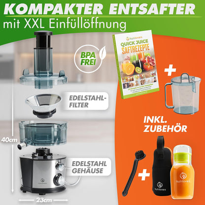 Nutrilovers QUICK-JUICER Entsafter Edelstahl – für Obst & Gemüse