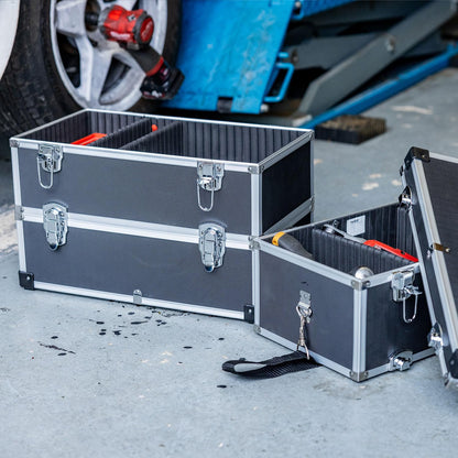 HMF 14661-02 Alu Werkzeugkoffer leer – Schwarz, 3 Etagen