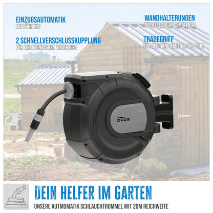 Güde Automatik Schlauchtrommel 20-2-2 mit 20 m Schlauch, Wandmontage