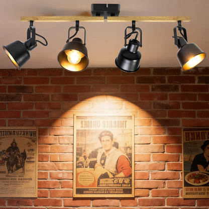 Aulaiyi Deckenstrahler 4-flammig schwenkbar E14 Vintage Holzmaserung