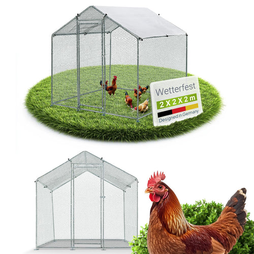 Juskys Freilaufgehege 2x2x2m – Hühnerstall begehbar. Großes Maschendraht-Gehege für sicheren Hühnerauslauf.
