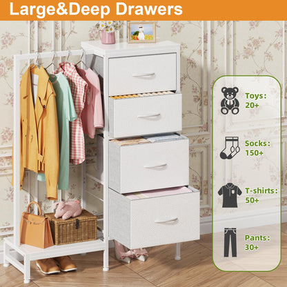 OYRREU Kommodenschrank mit Kleiderstange & 4 Schubladen – Weiss