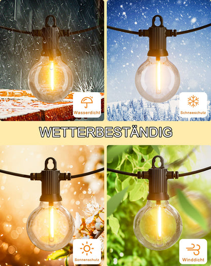Zuske 30M Lichterkette Außen, LED Lichterkette Aussen strom mit 50+2 Warmweiße G40 Bruchsicher Glühbirnen, IP65 Wasserdicht Outdoor Lichterketten für Garten Terrasse Hochzeiten Partys Bistro Balkon
