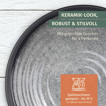 Moritz Campinggeschirr-Set aus Melamin, 12-teilig, Stone Grey
