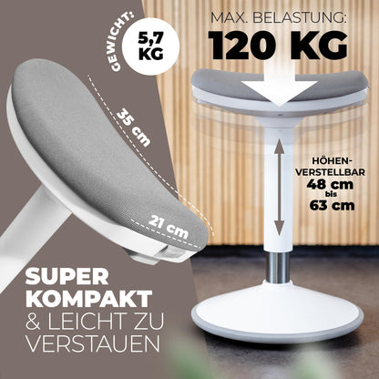ergobalance Ergonomischer Sitzhocker 3-in-1 Bürohocker - Weiss