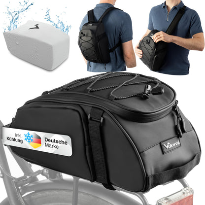 Valkental 3in1 Fahrradtasche für Gepäckträger mit Kühlfunktion, 10 L – mit Schultergurten und Reflektoren