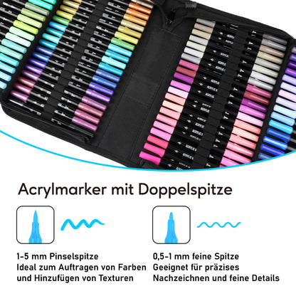 Pamaker Acrylstifte Set 120 Farben, Acrylmarker mit Doppelspitze