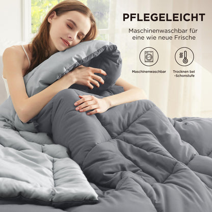 BEDSURE Bettdecke 135x200 cm, Ganzjahresdecke 300 GSM, Grau/Hellgrau