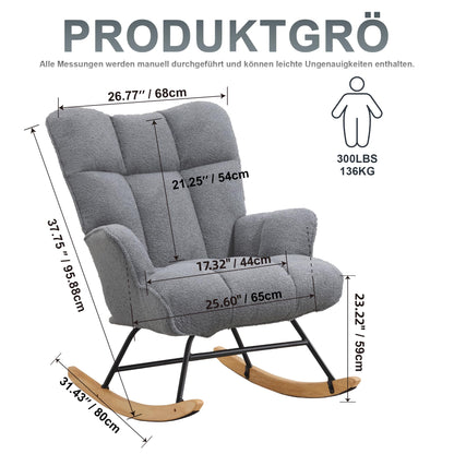 Aunekiv Schaukelstuhl Teddystoff Gepolstert – Dunkelgrau