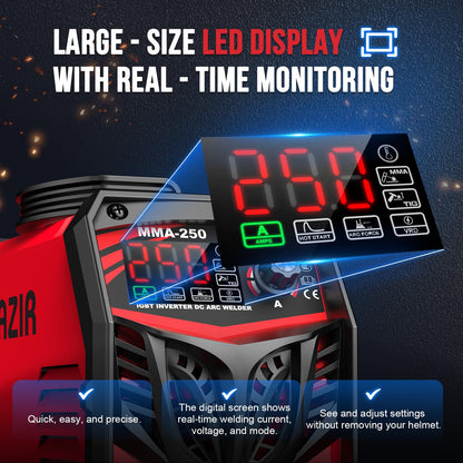 XIAZIR Elektroden-Schweissgerät 250A, IGBT Inverter mit LED-Display