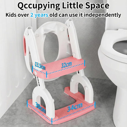 KYYOKE Toilettensitz Kinder mit Treppe, 2-in-1 Toilettentrainer, Rose