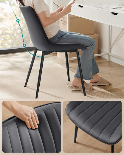 SONGMICS Esszimmerstuhl 2er Set LDC090G05 - Samt Grau-Tintenschwarz