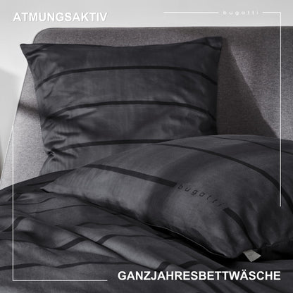 bugatti Satin Bettwäsche 135x200 cm anthrazit/schwarz Reissverschluss