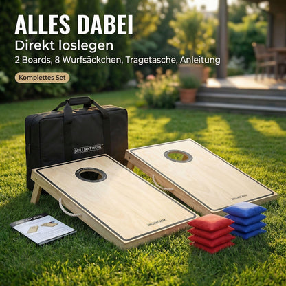 Briliantwerk Cornhole Spiel – 11-teiliges Echtholz Wurfspiel Set