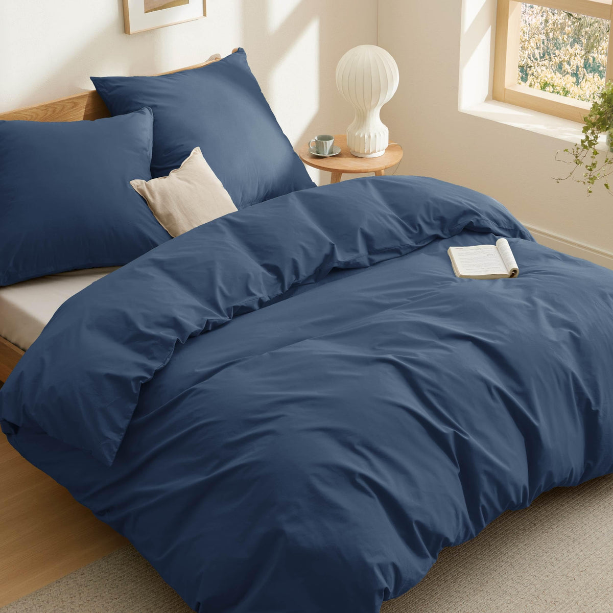 BEDSURE Bettwäsche-Set Baumwolle Blau 155x220 cm, 3-teilig, unifarben, mit zwei Kissenbezügen
