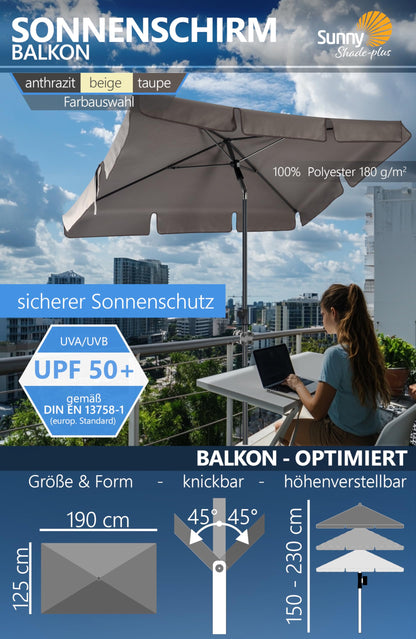 4smile SunnyShade Sonnenschirm Balkon Set UPF 50+ rechteckig Taupe