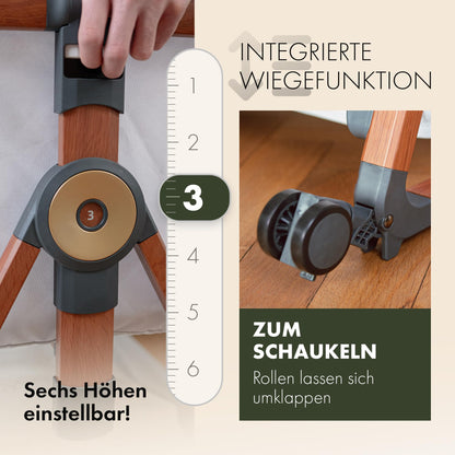 KUNU Baby-Beistellbett 2.0 – Höhenverstellbar mit Wiege & Rollen