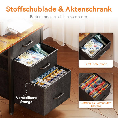 Coleshome Computertisch 120x48cm mit 3 Stoff Schubladen - Braun