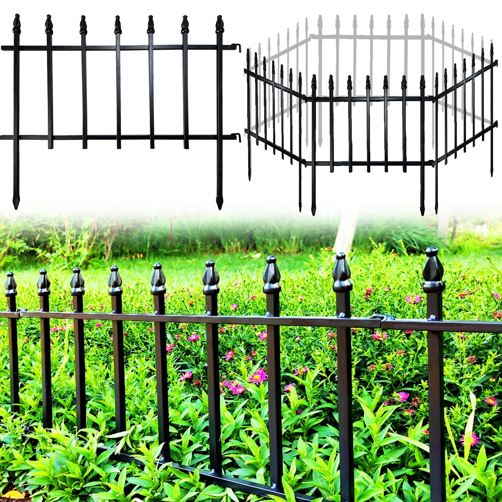 Thealyn Metall-Gartenzaun faltbar, 5 Paneele, 57 x 45 cm, 2,8 m – Metallpaneele mit Pulverbeschichtung als Beetbegrenzung
