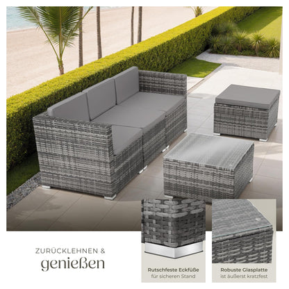 tectake Polyrattan Lounge Set, Sitzgruppe für 3-4 Personen, grau