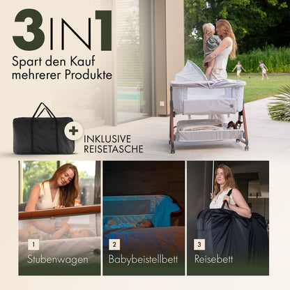 KUNU Baby-Beistellbett 2.0 – Höhenverstellbar mit Wiege & Rollen