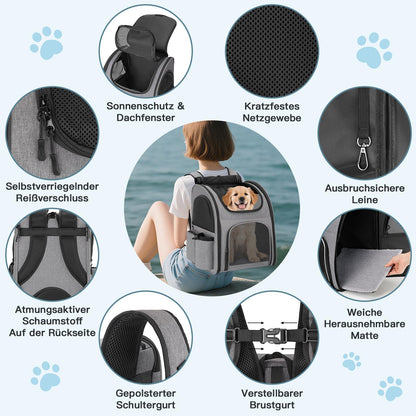 Quirlig Hunderucksack und Katzenrucksack bis 10 kg, faltbar, Grau
