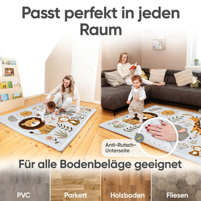 KIDDY KINGDOM Premium Spielmatte Baby – Memory Schaum 180x140cm Grau