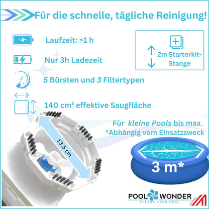 Poolwonder V2 Li-Ionen Akku Poolsauger – Kabelloser Poolreiniger