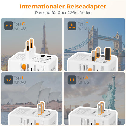 TESSAN 65W GaN Reiseadapter Weltweit mit 2 USB-C und 2 USB-A