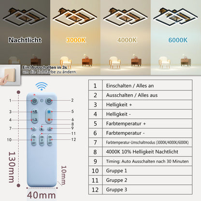 SEATAIN LED Deckenleuchte dimmbar Holz schwarz 47cm
