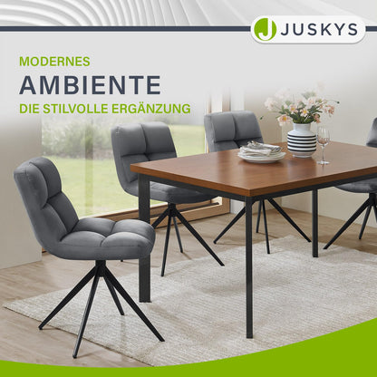 Juskys Drehstuhl Dallas 2er Set Esszimmerstuhl – Samt Dunkelgrau