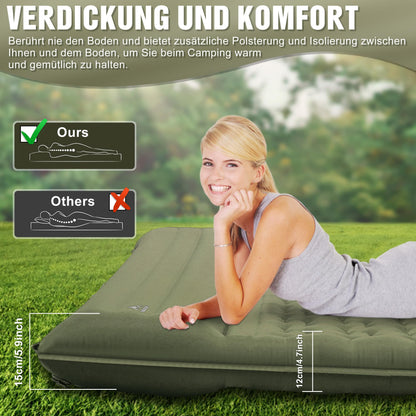 IEEILULU selbstaufblasende Camping Isomatte – 2 Personen 12cm Grün