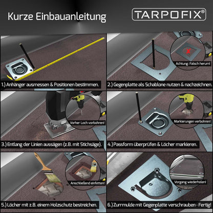 Tarpofix Zurrösen für Anhänger, verzinkter Stahl, 800 daN, 6 Stück